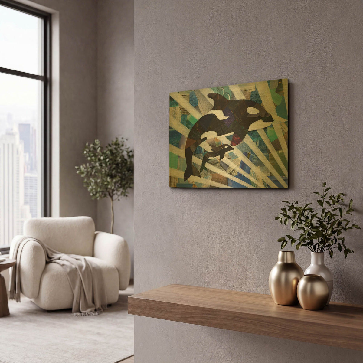 'Killer Cute Whales' By Artpoptart Gold Metal Wall Art