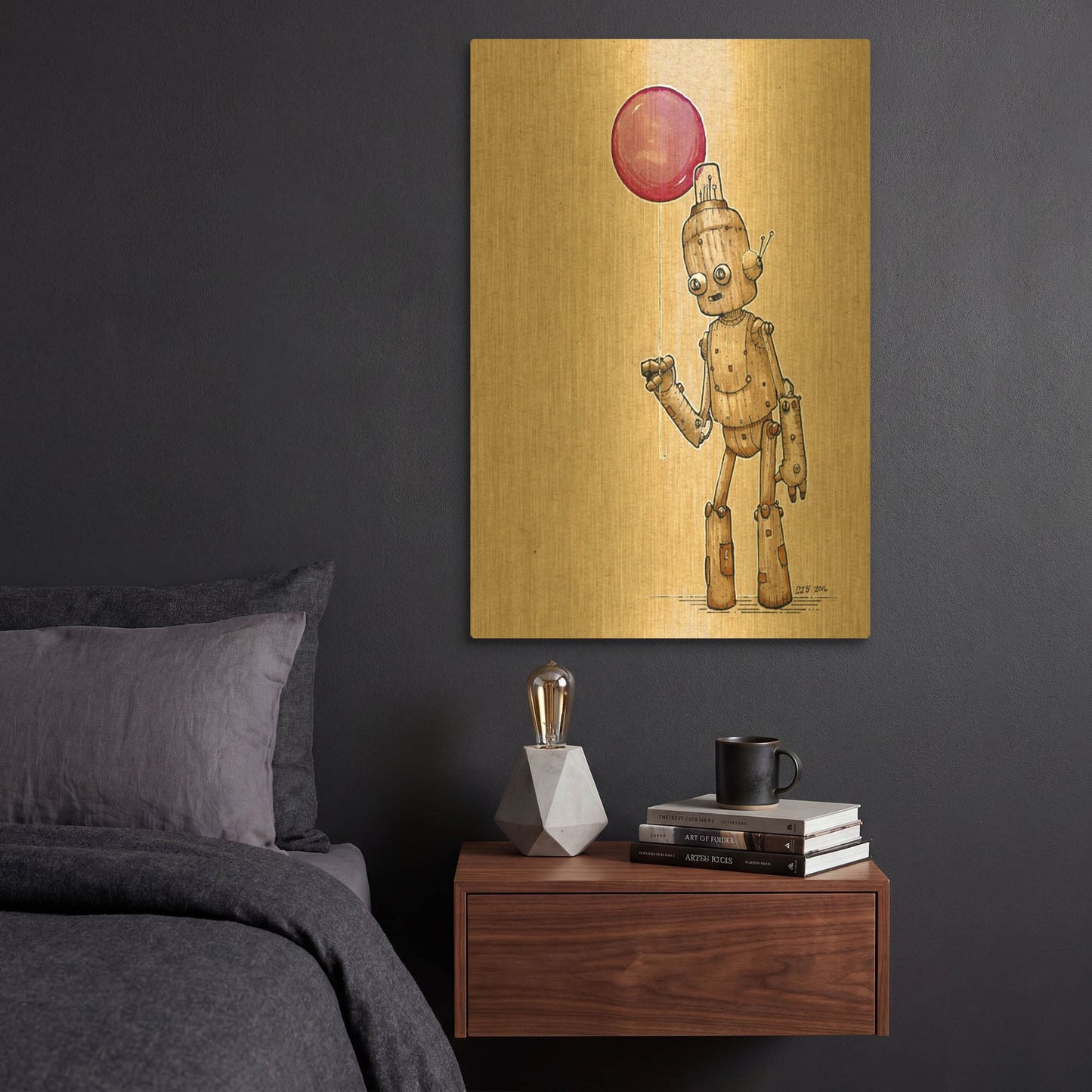 'Ink Bot Balloon' By Craig Snodgrass Gold Metal Wall Art