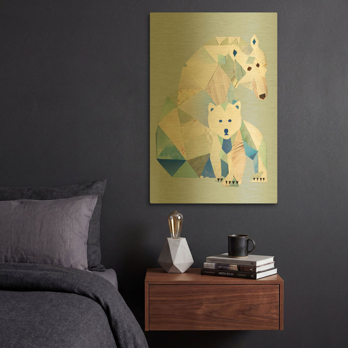 'Polar Bears Gray' By Artpoptart Gold Metal Wall Art