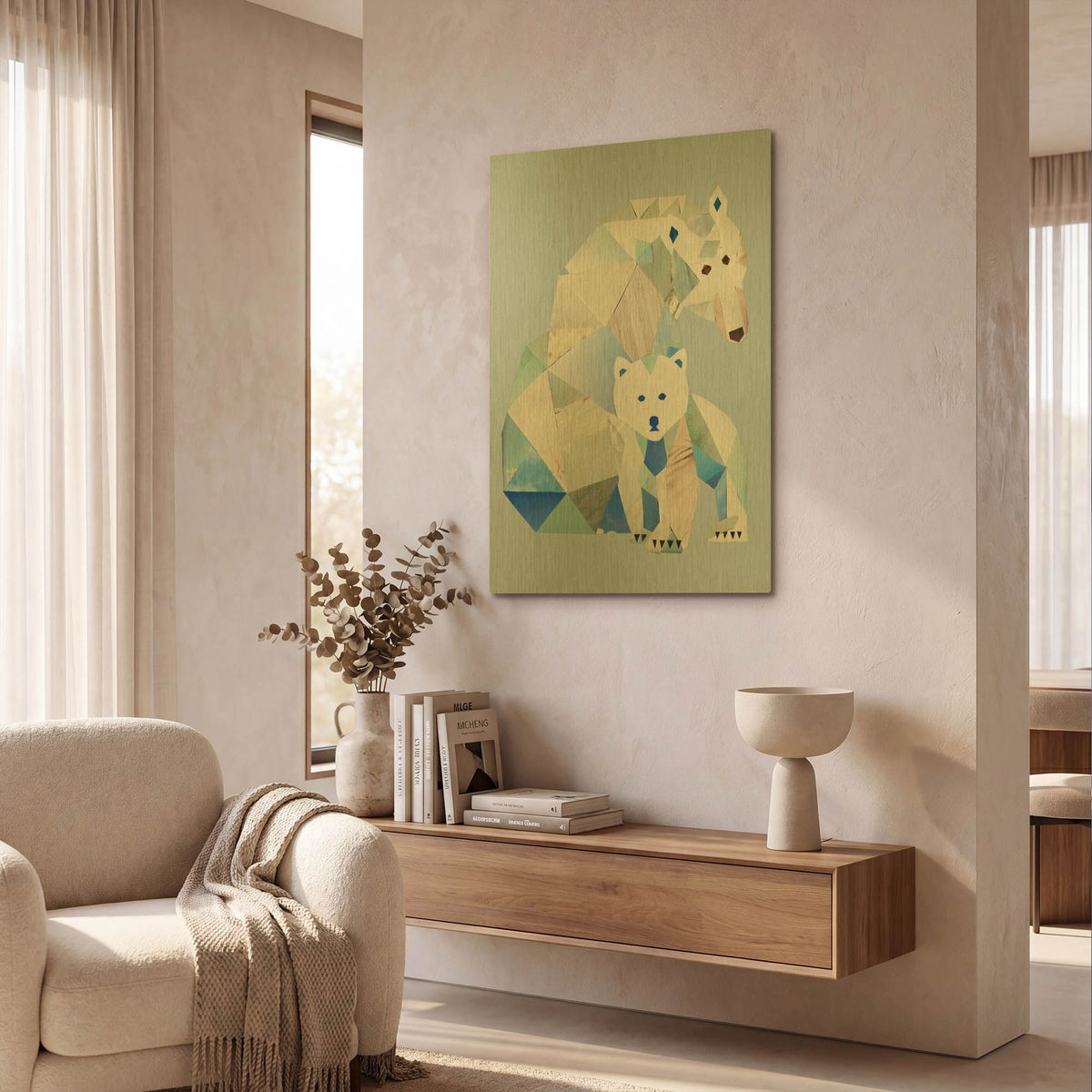 'Polar Bears Gray' By Artpoptart Gold Metal Wall Art