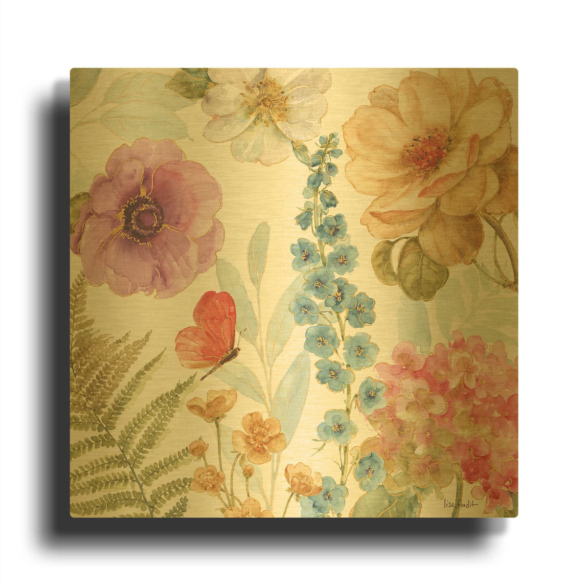 'Rainbow Seeds Flowers III' By Lisa Audit Gold Metal Wall Art