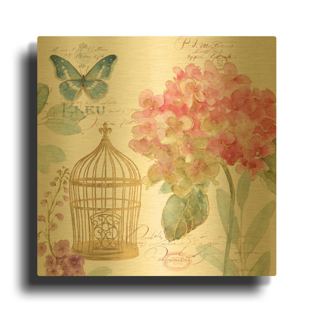 'Rainbow Seeds Floral Birdcage II' By Lisa Audit Gold Metal Wall Art