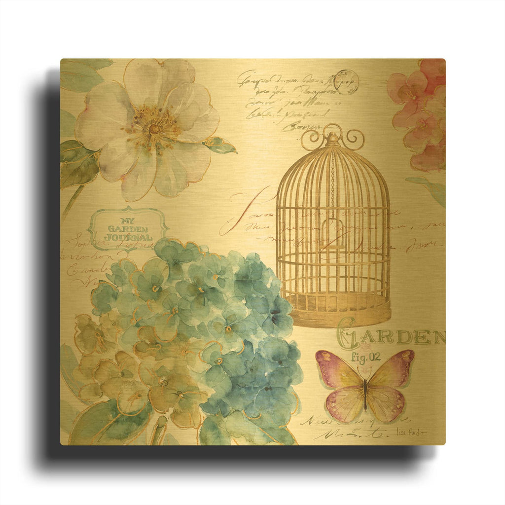 'Rainbow Seeds Floral Birdcage III' By Lisa Audit Gold Metal Wall Art