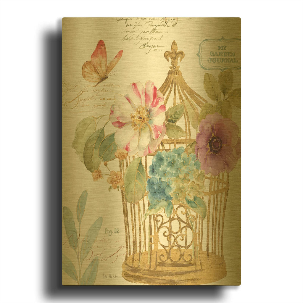 'Rainbow Seeds Romantic Birdcage I' By Lisa Audit Gold Metal Wall Art