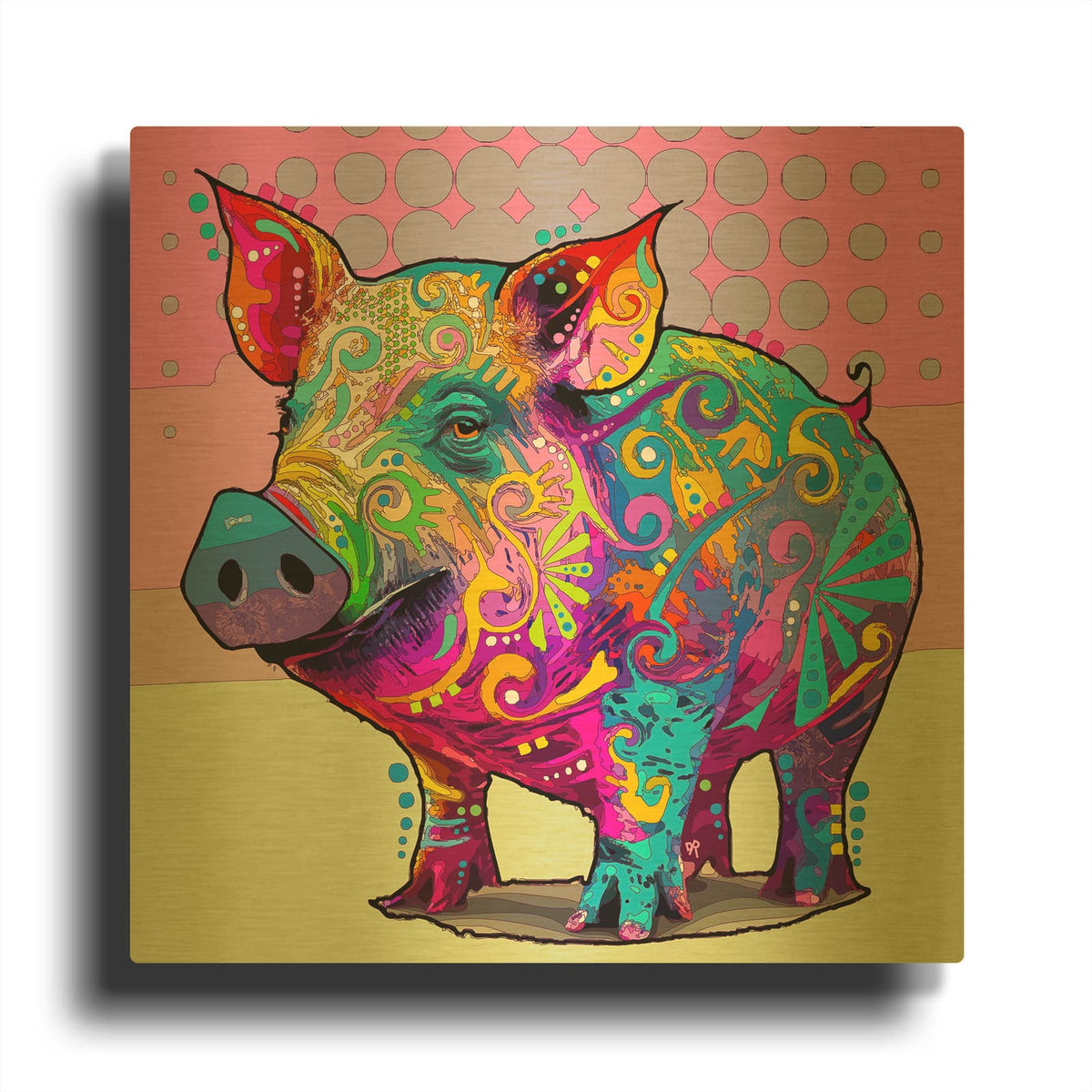 'Delighted Pig' By Dean Russo Gold Metal Wall Art