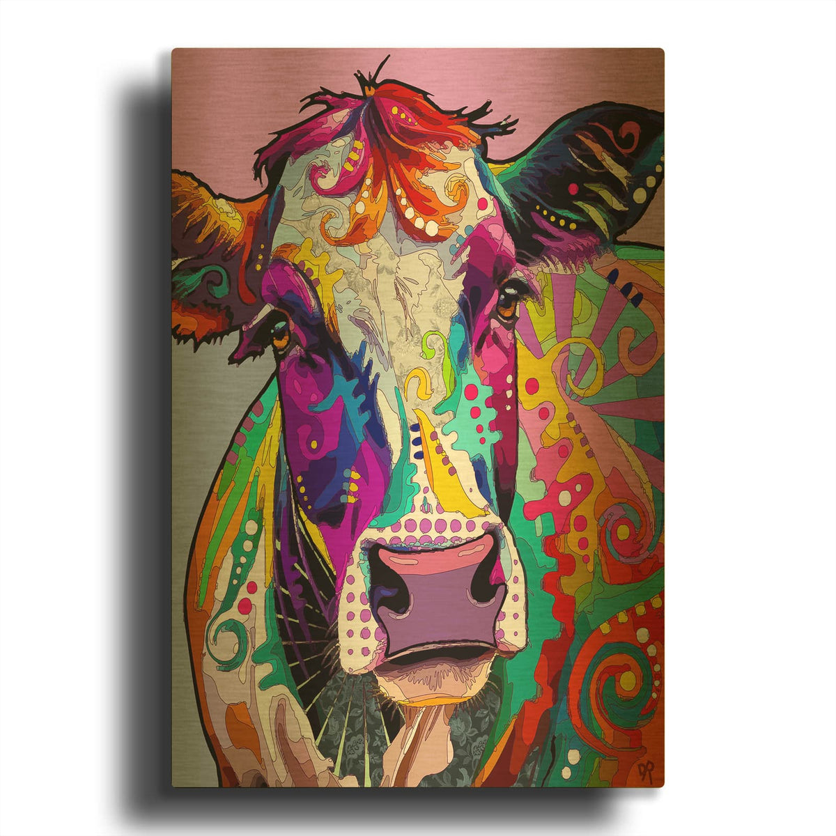 'The Cow That Loves You Back' By Dean Russo Gold Metal Wall Art