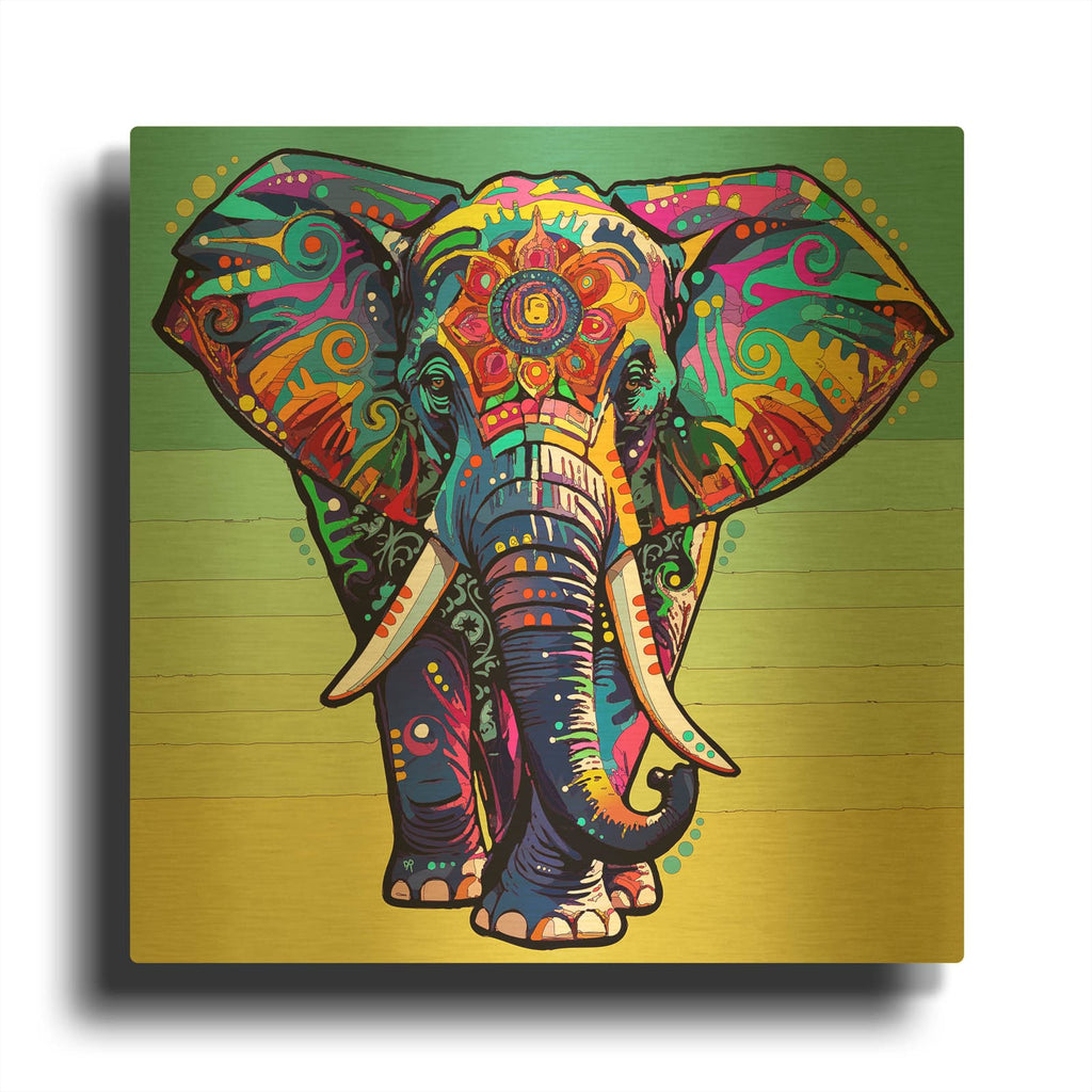 'The Grateful Elephant' By Dean Russo Gold Metal Wall Art