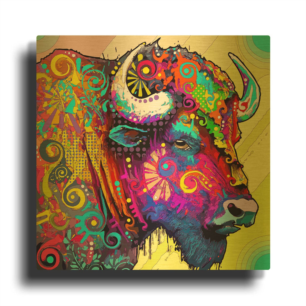 'The Profile Bison' By Dean Russo Gold Metal Wall Art