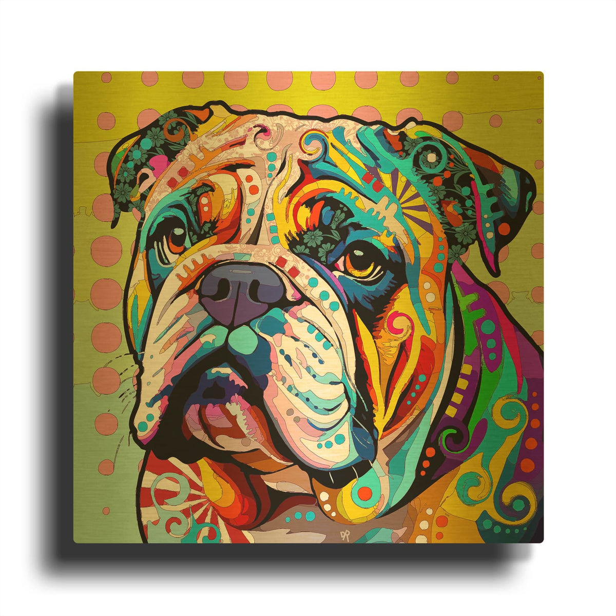 'The Waiting Bulldog' By Dean Russo Gold Metal Wall Art