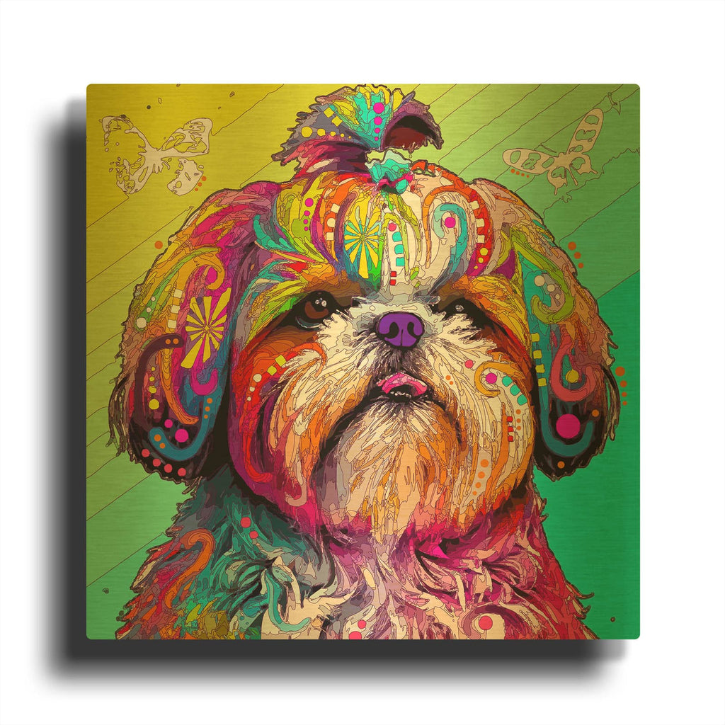 'Rainbow Shih Tzu' By Dean Russo Gold Metal Wall Art