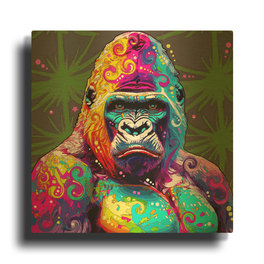 'Gorilla Stare' By Dean Russo Gold Metal Wall Art