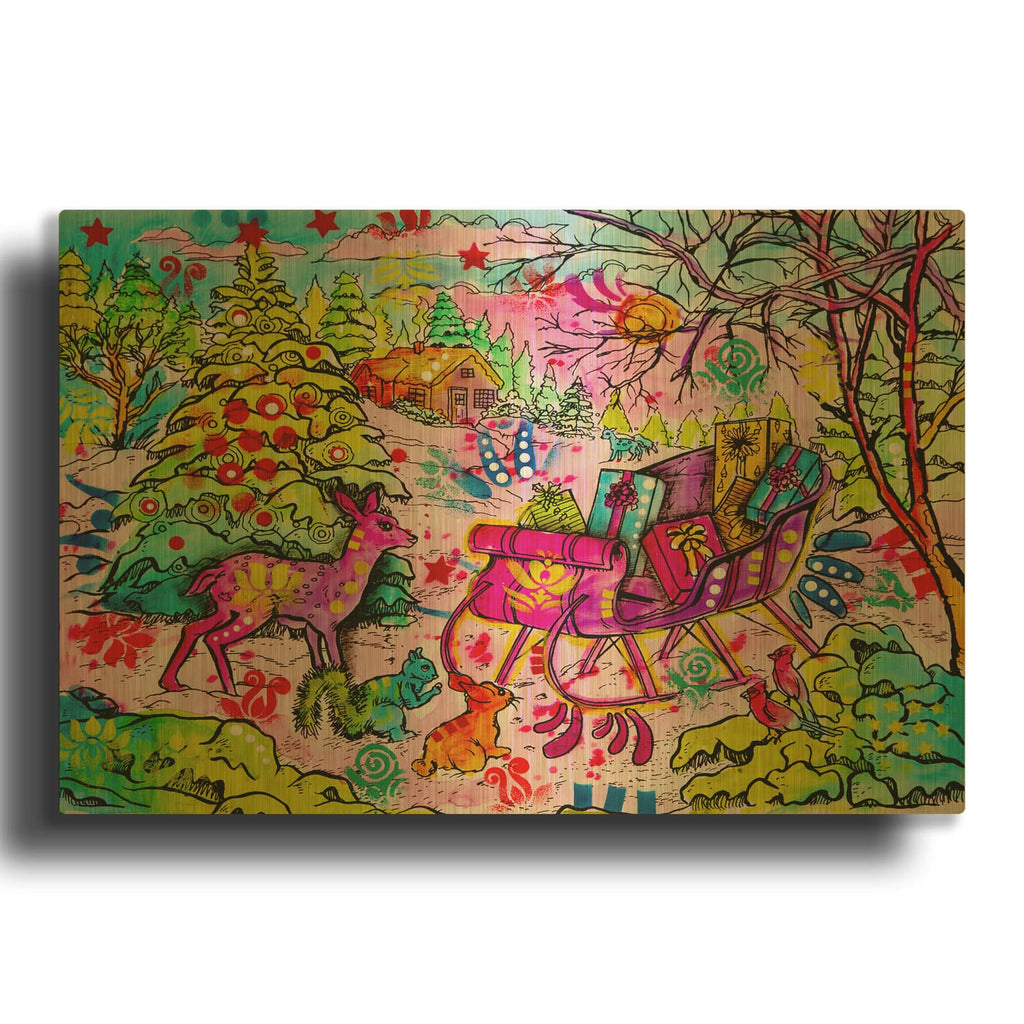 'Christmas Sleigh' By Dean Russo Gold Metal Wall Art