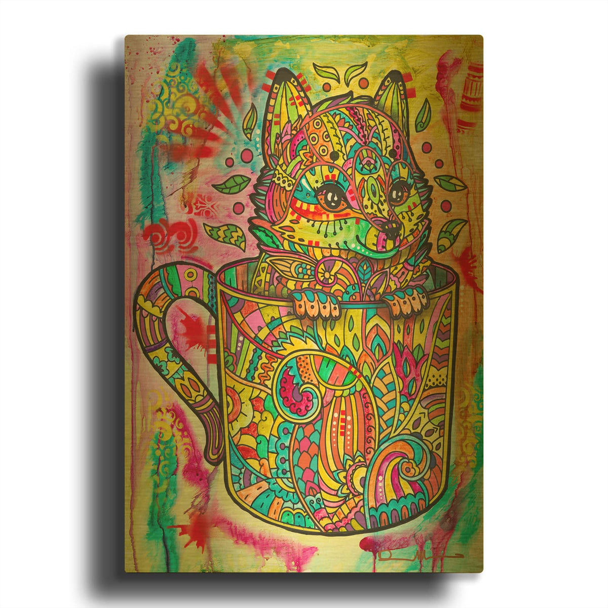 'Fox In A Mug' By Dean Russo Gold Metal Wall Art