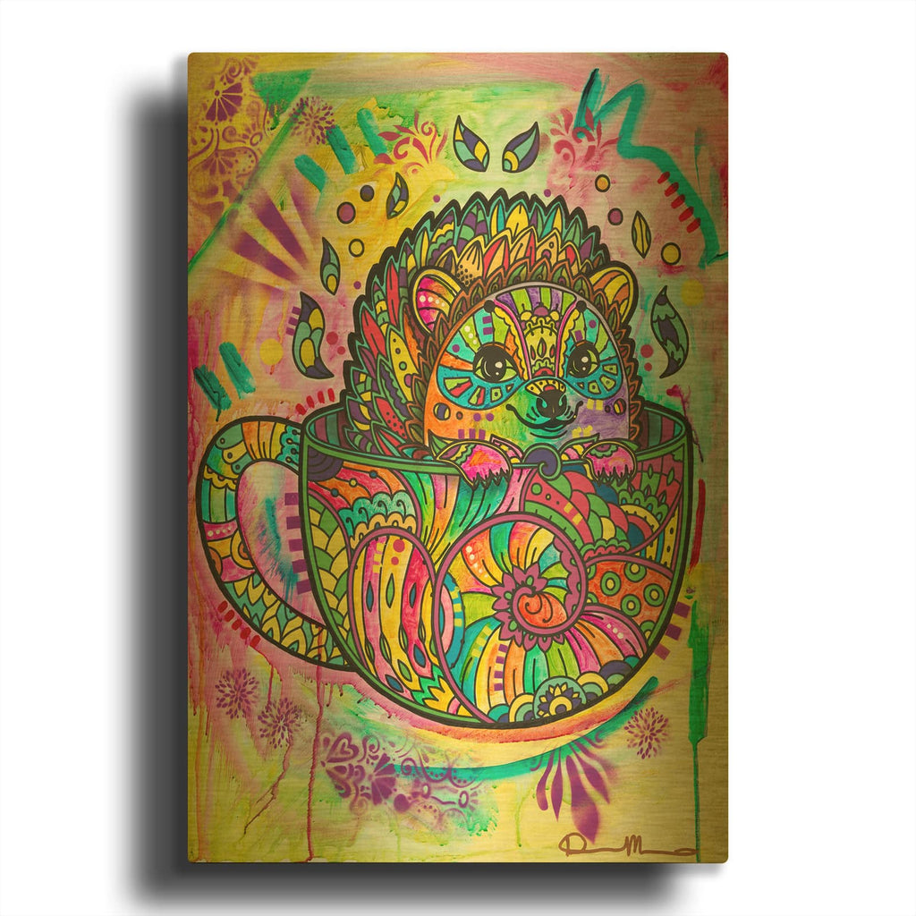 'Hedgehog In A Mug' By Dean Russo Gold Metal Wall Art
