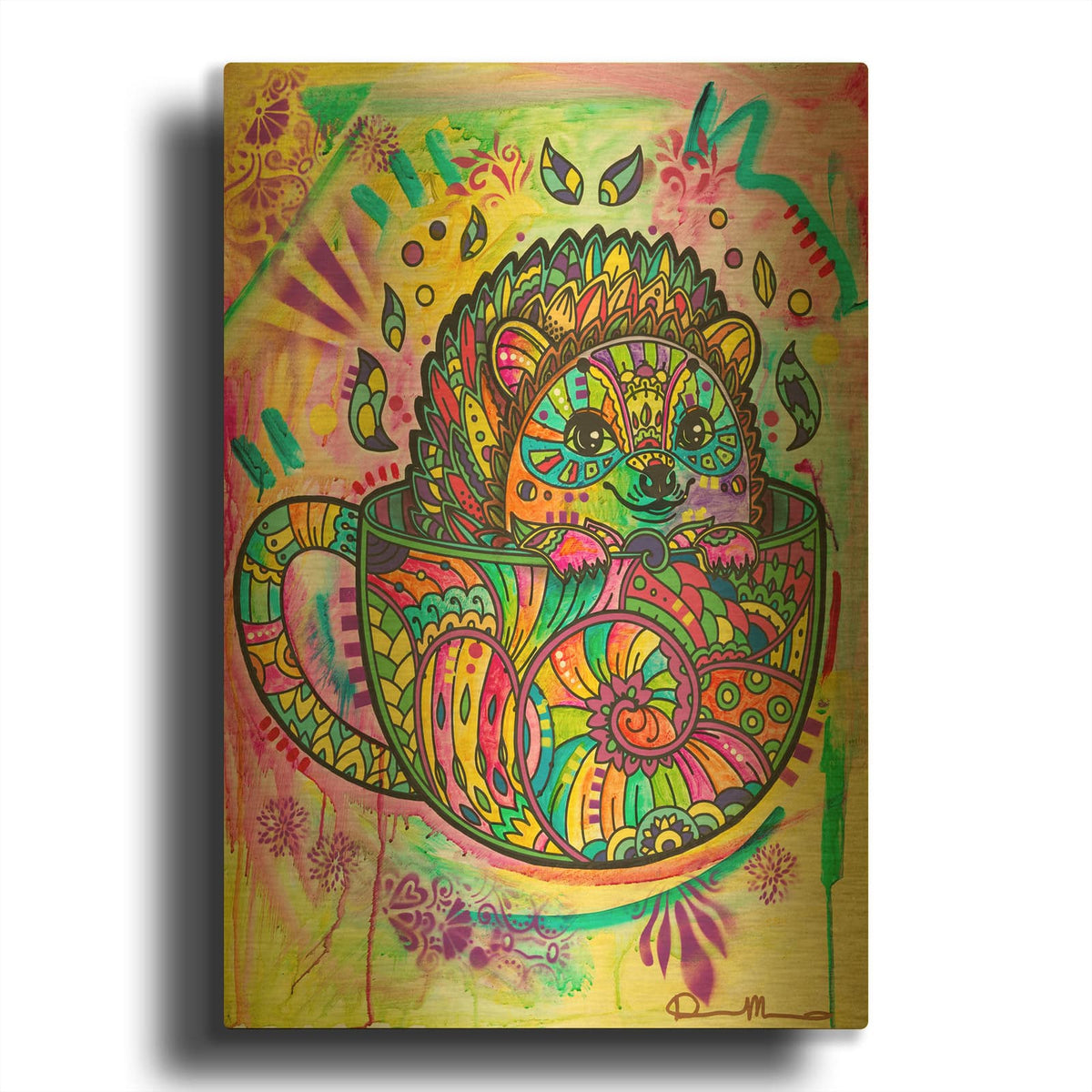 'Hedgehog In A Mug' By Dean Russo Gold Metal Wall Art