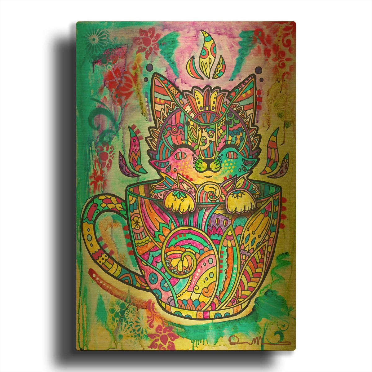 'Kitten In A Mug' By Dean Russo Gold Metal Wall Art