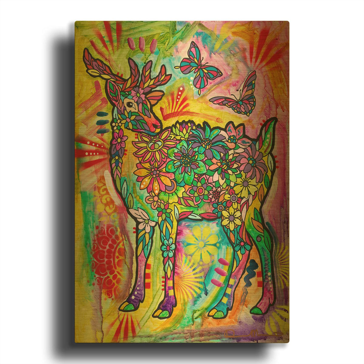 'Flower Deer' By Dean Russo Gold Metal Wall Art