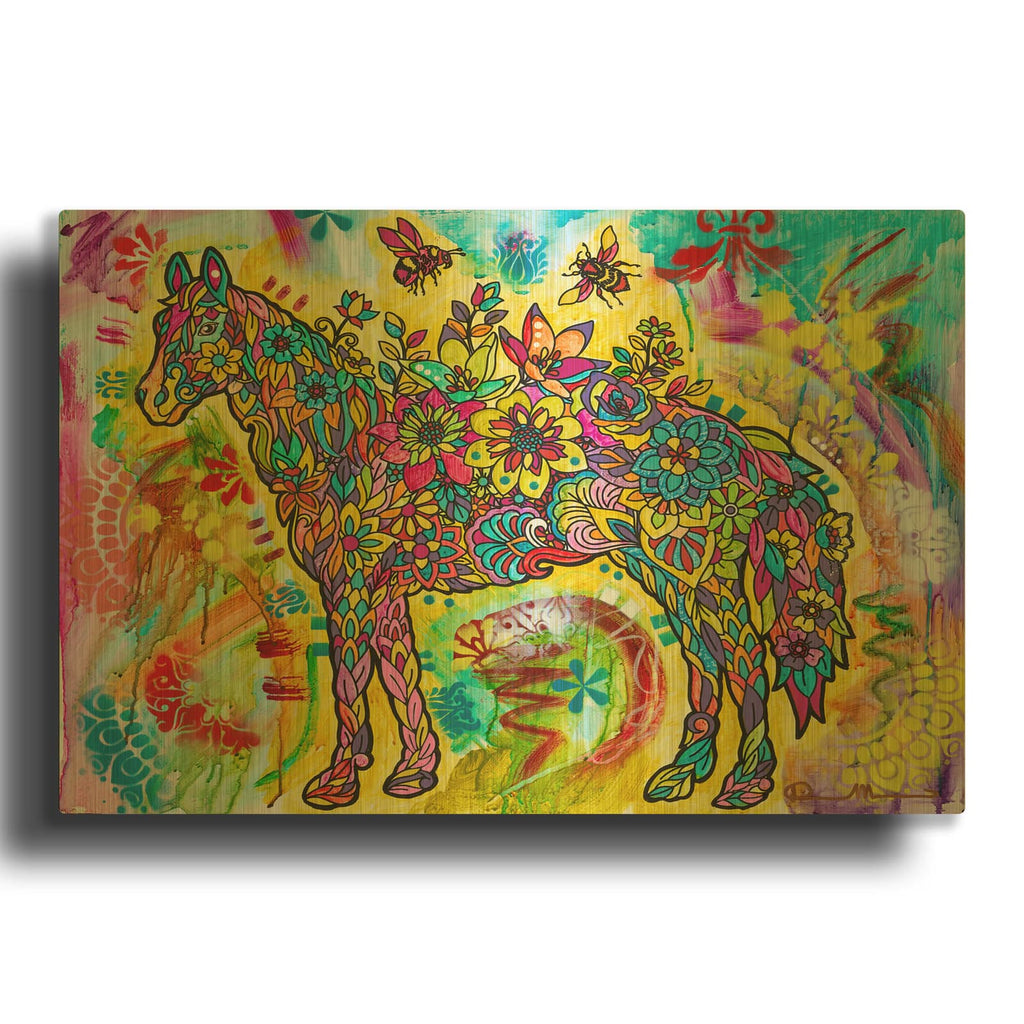 'Flower Horses' By Dean Russo Gold Metal Wall Art