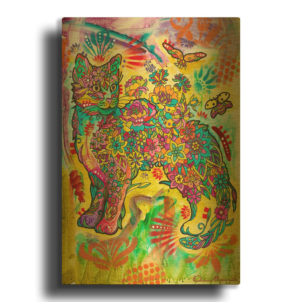 'Flower Kitty' By Dean Russo Gold Metal Wall Art