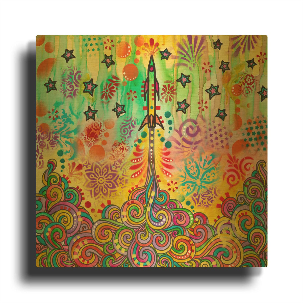 'Rocketship' By Dean Russo Gold Metal Wall Art