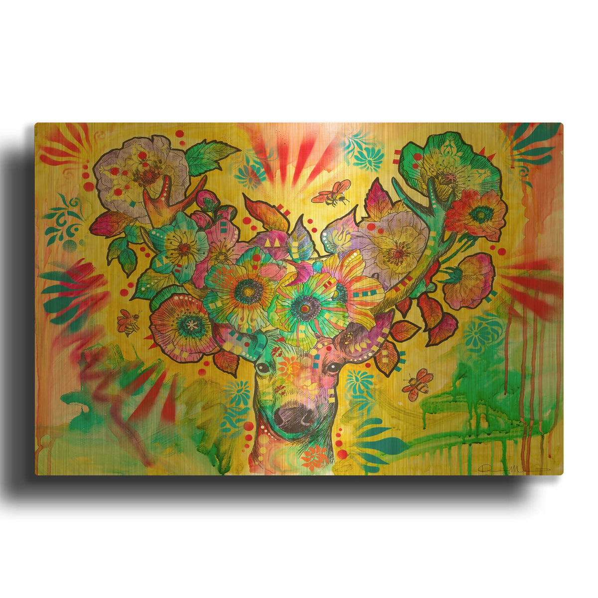 'Flower Buck' By Dean Russo Gold Metal Wall Art
