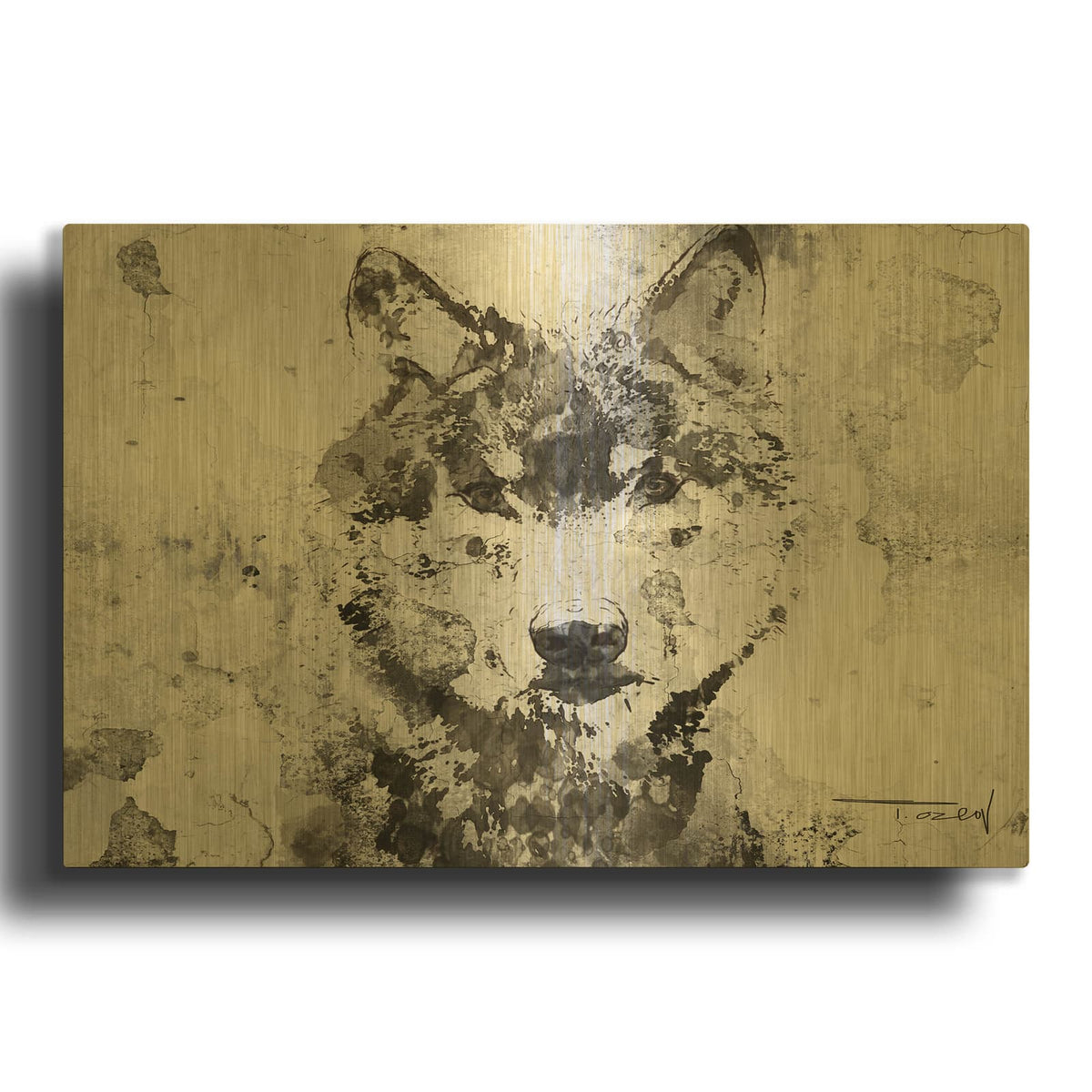 'Rustic Wolf Portrait 3' By Irena Orlov Gold Metal Wall Art