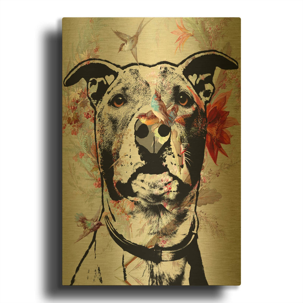 'Distinguished Pittie' By Dean Russo Gold Metal Wall Art