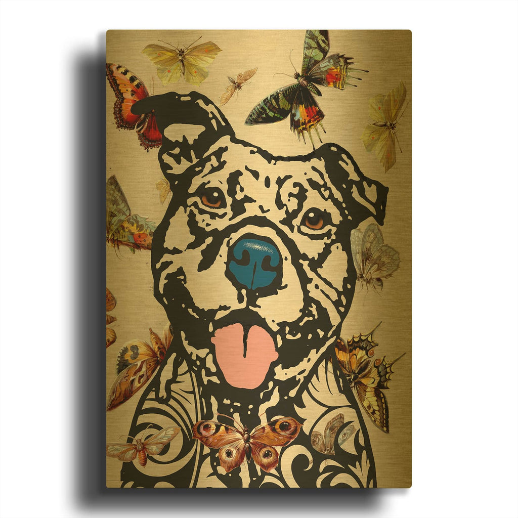 'Happy Pit (Butterflies)' By Dean Russo Gold Metal Wall Art