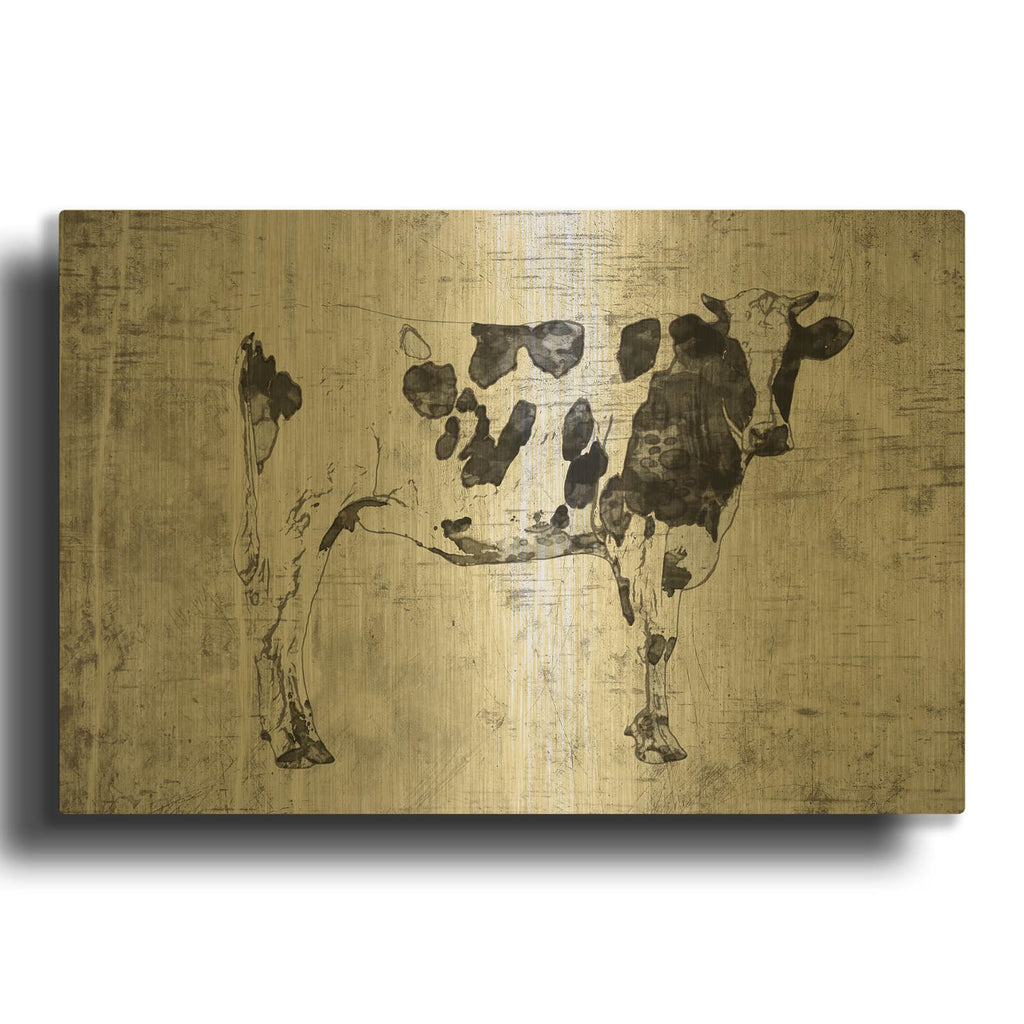 'Rustic Cow' By Irena Orlov Gold Metal Wall Art