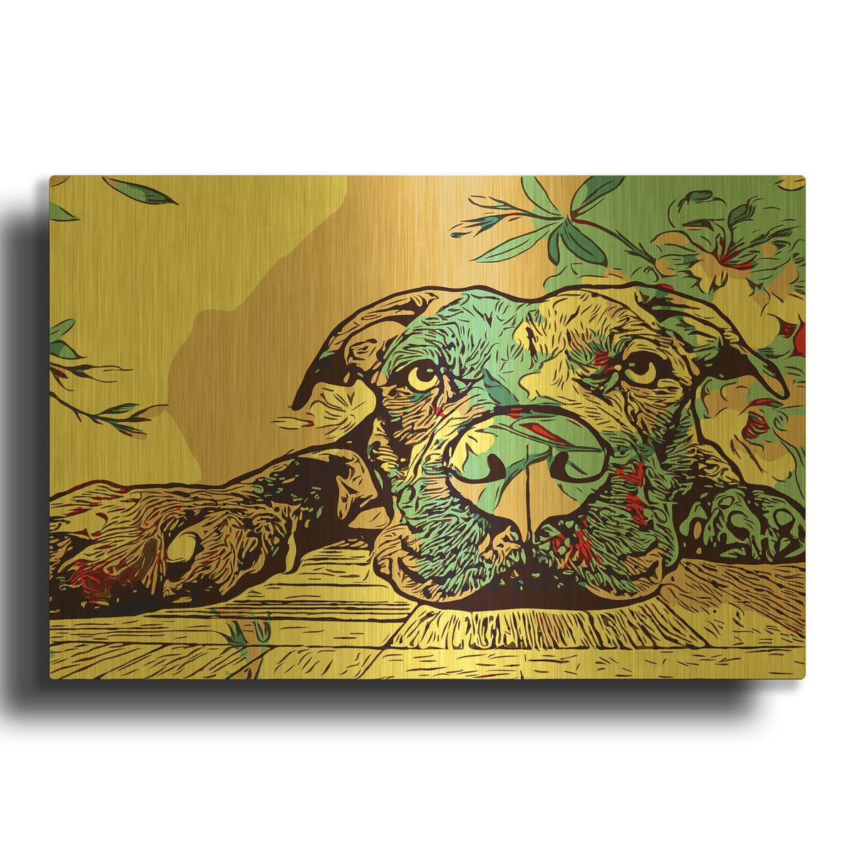 'Pitbull Love Style' By Dean Russo Gold Metal Wall Art