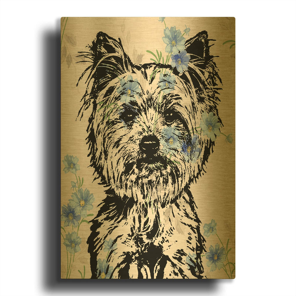 'Straight On Yorkie' By Dean Russo Gold Metal Wall Art