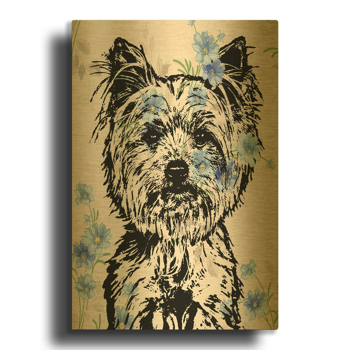 'Straight On Yorkie' By Dean Russo Gold Metal Wall Art