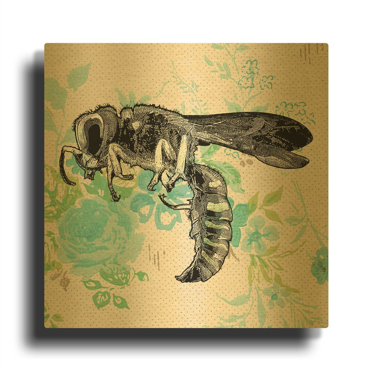 'Bee Wallpaper Square' By Dean Russo Gold Metal Wall Art