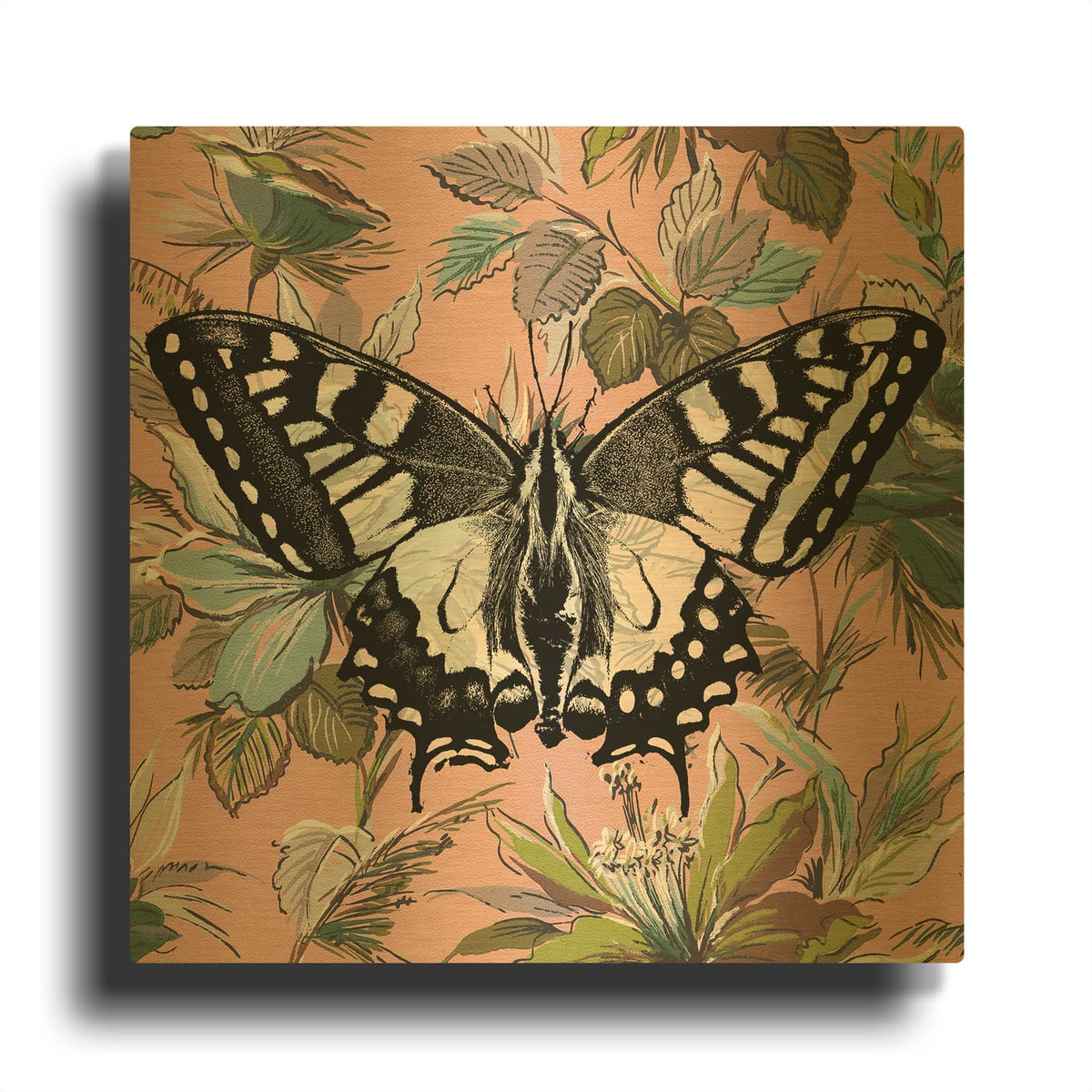 'Butterfly Wallpaper Square' By Dean Russo Gold Metal Wall Art