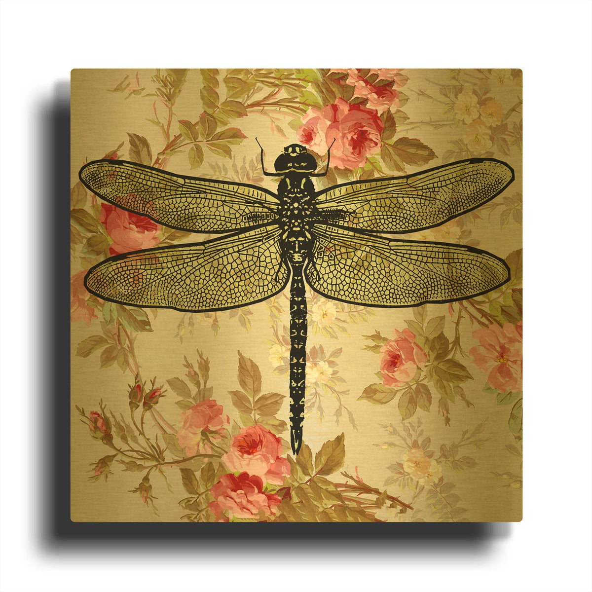 'Dragonfly Wallpaper Square' By Dean Russo Gold Metal Wall Art