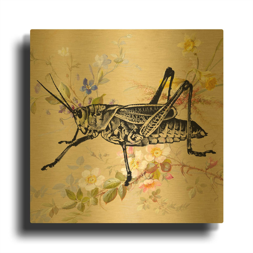 'Grasshopper Wallpaper' By Dean Russo Gold Metal Wall Art