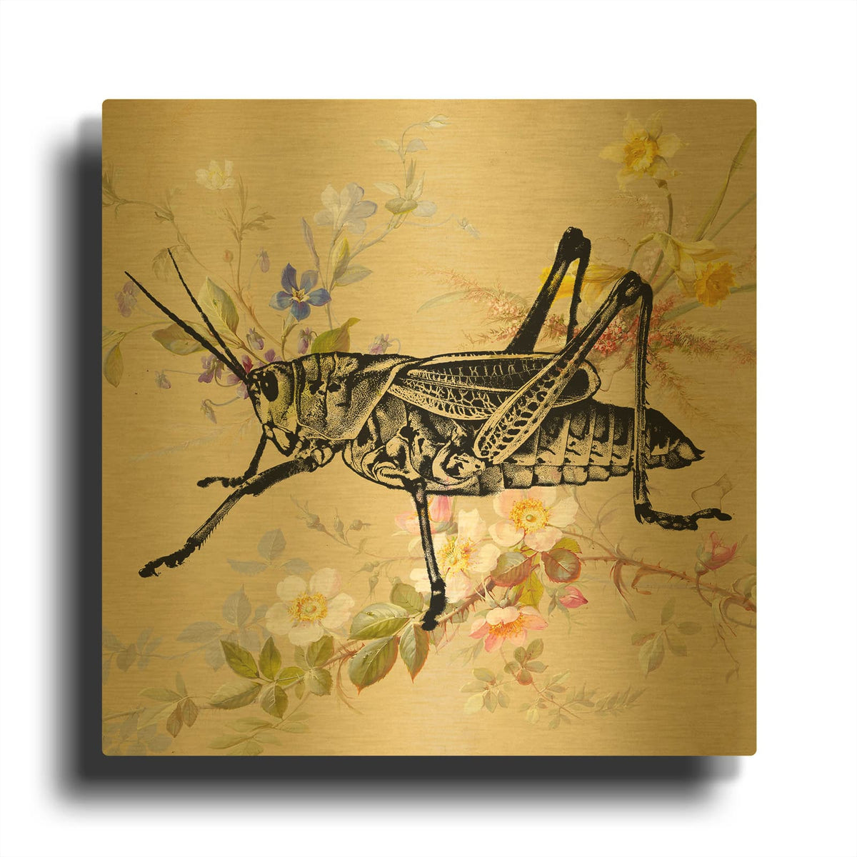 'Grasshopper Wallpaper' By Dean Russo Gold Metal Wall Art