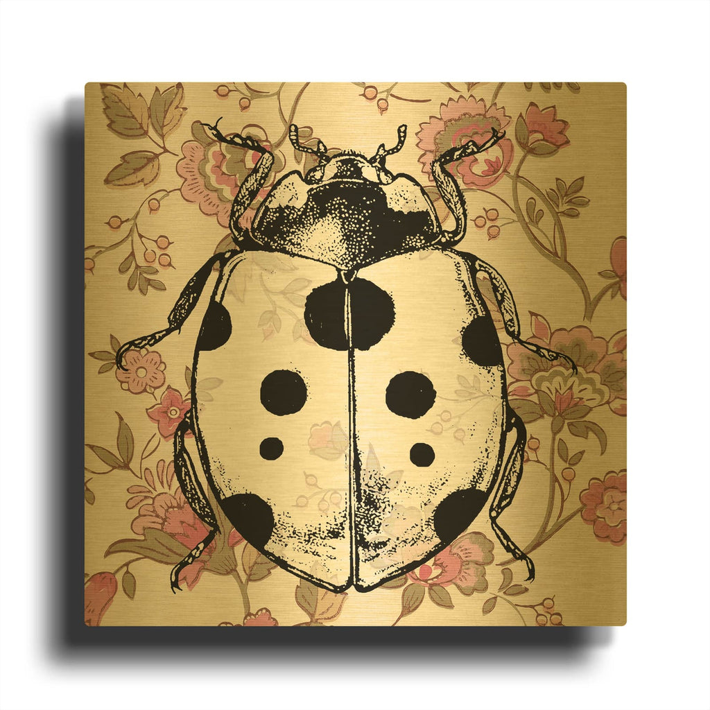 'Ladybug Wallpaper Square' By Dean Russo Gold Metal Wall Art