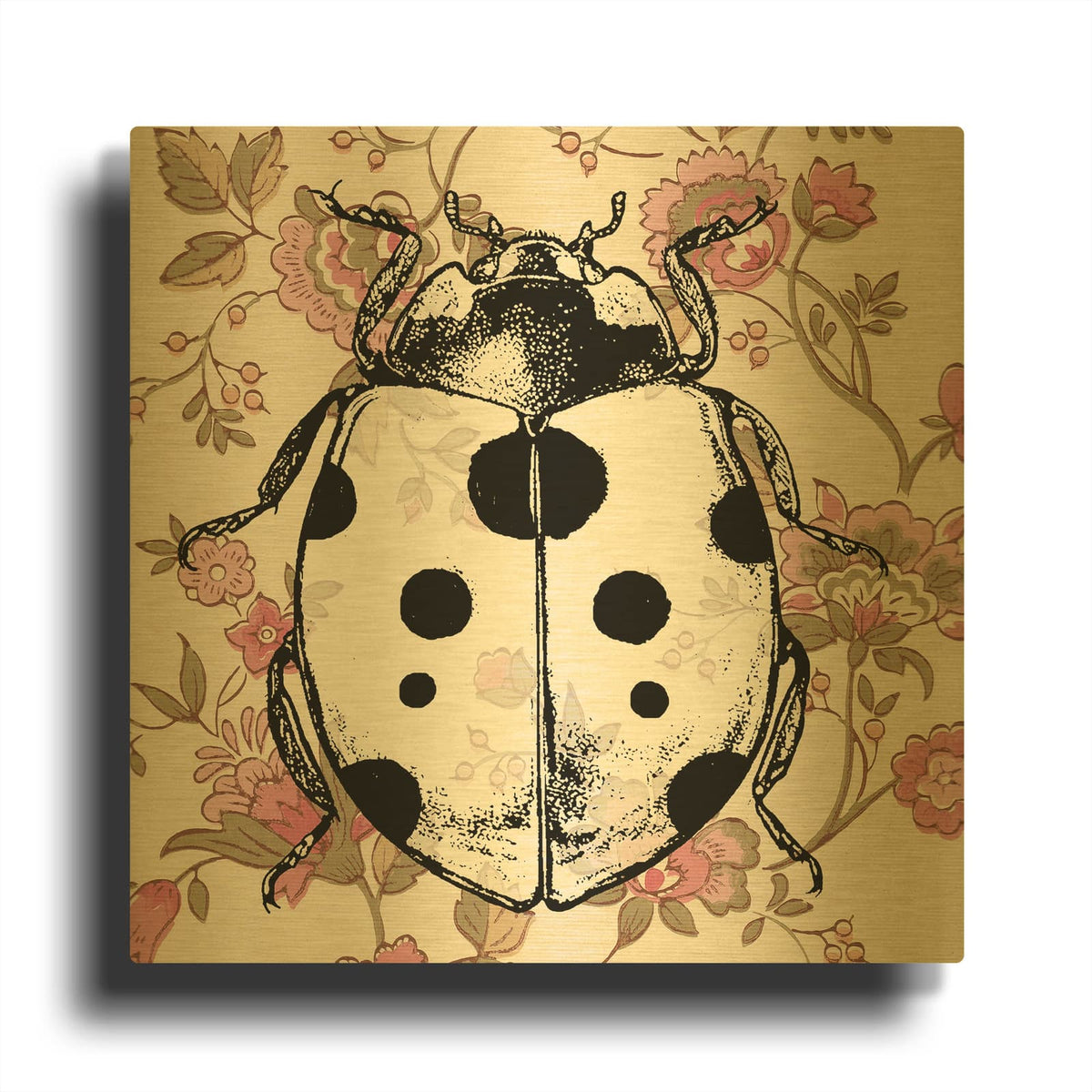 'Ladybug Wallpaper Square' By Dean Russo Gold Metal Wall Art