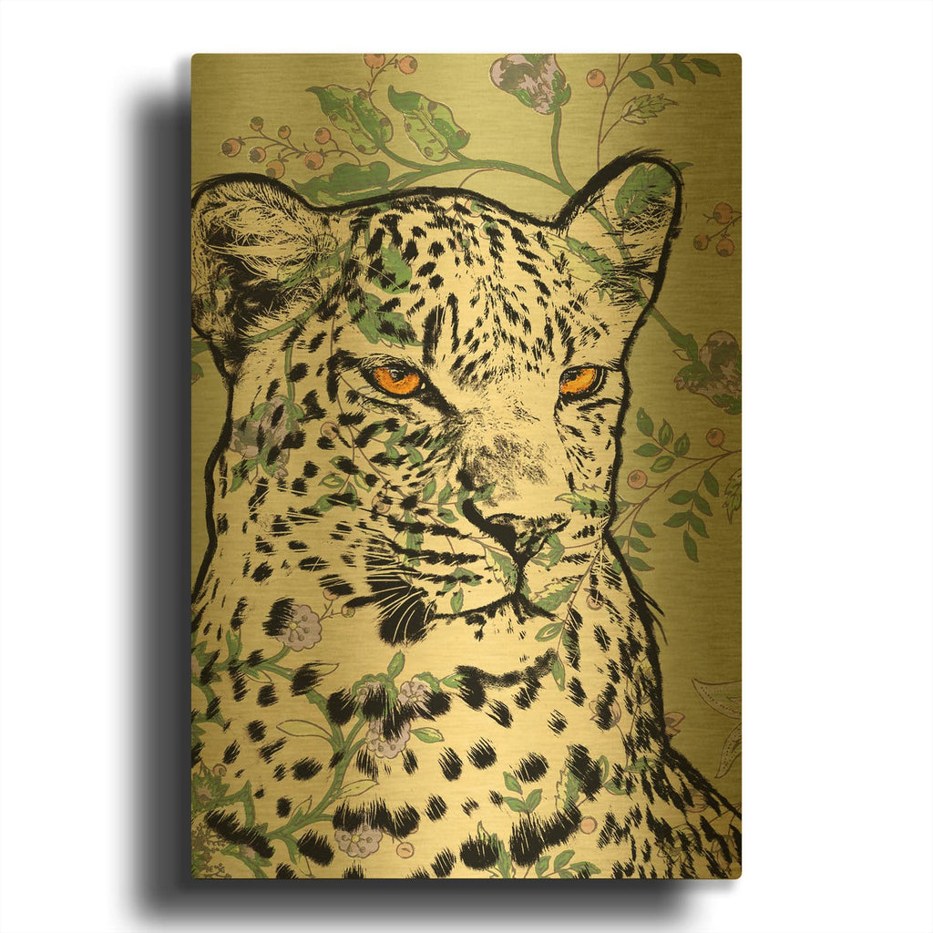 'Wallpaper Jaguar' By Dean Russo Gold Metal Wall Art