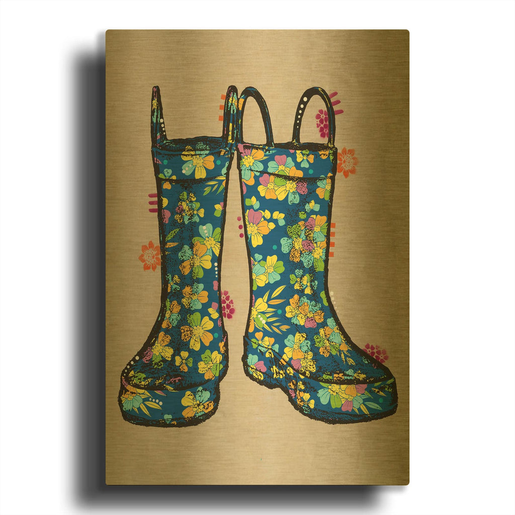 'Garden Boots' By Dean Russo Gold Metal Wall Art