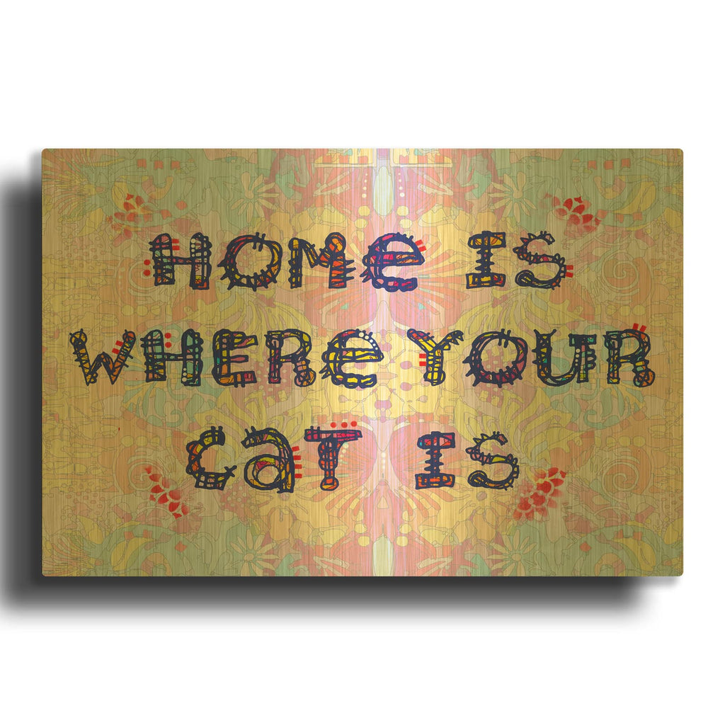'Home Is Where Your Cat Is' By Dean Russo Gold Metal Wall Art