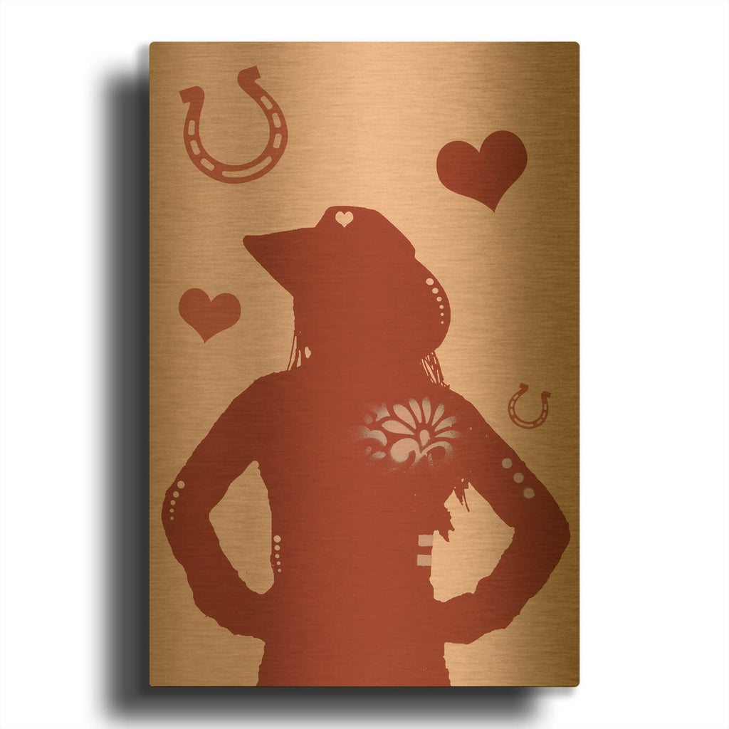 'Cowgirl Standing' By Dean Russo Gold Metal Wall Art