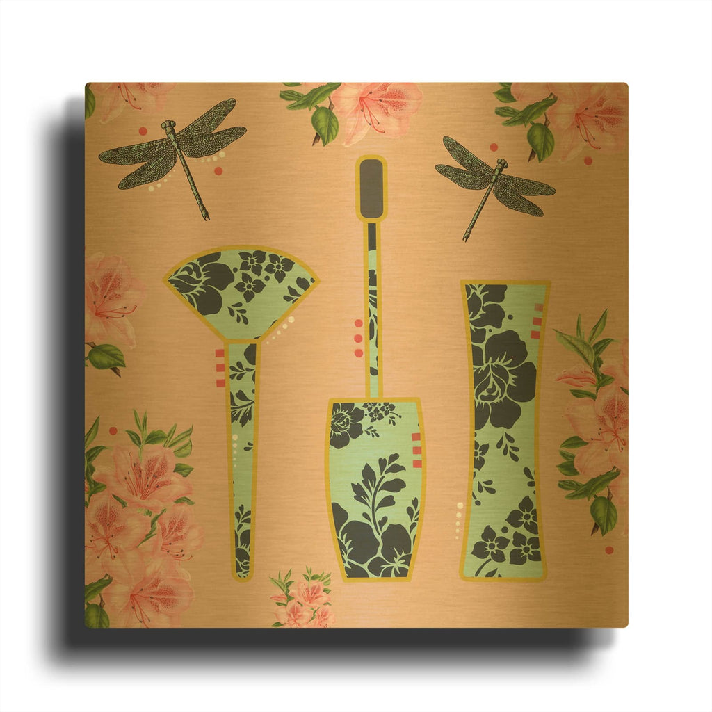 'Floral Cosmetics 2' By Dean Russo Gold Metal Wall Art
