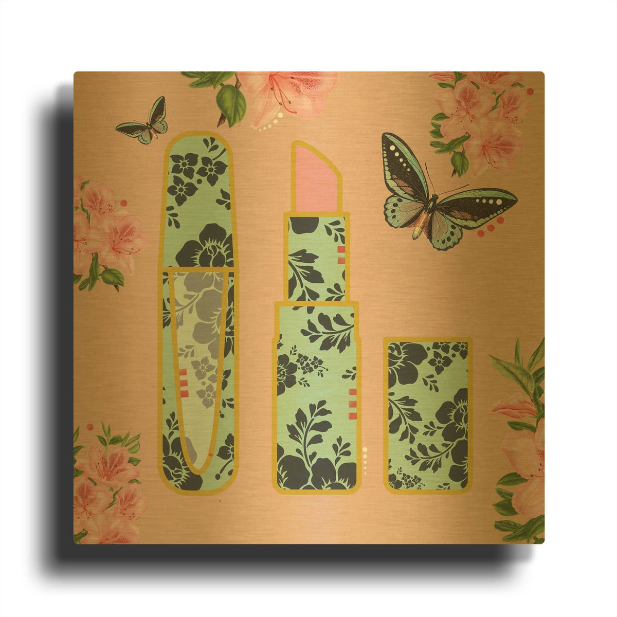 'Floral Cosmetics 3' By Dean Russo Gold Metal Wall Art