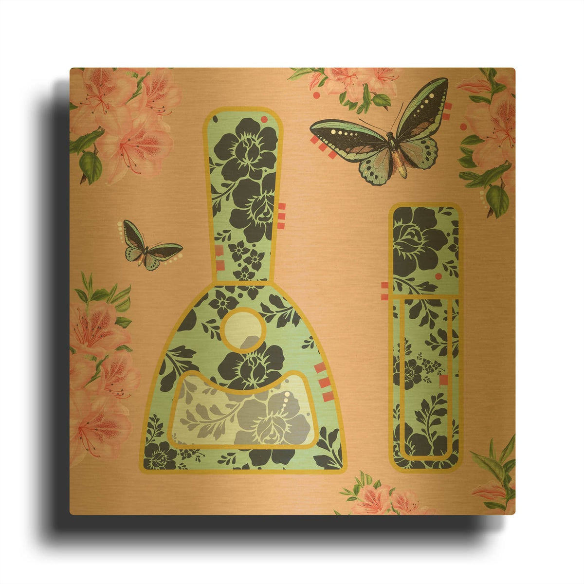 'Floral Cosmetics 4' By Dean Russo Gold Metal Wall Art