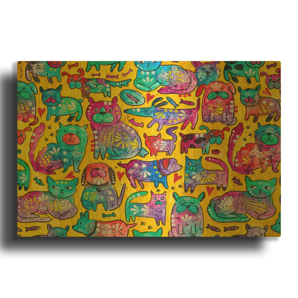 'Puppers And Kittehs' By Dean Russo Gold Metal Wall Art