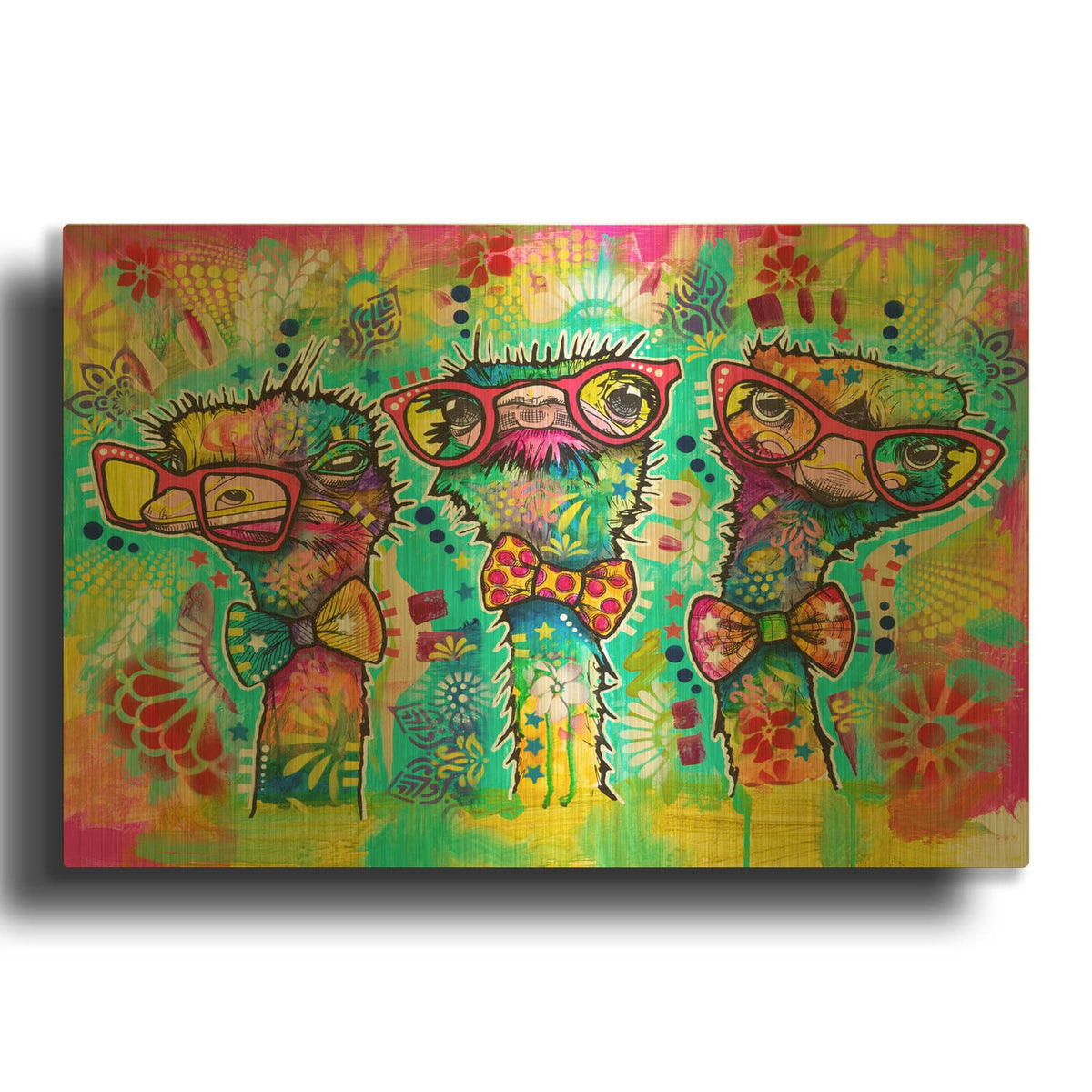 'Cool Ostriches' By Dean Russo Gold Metal Wall Art