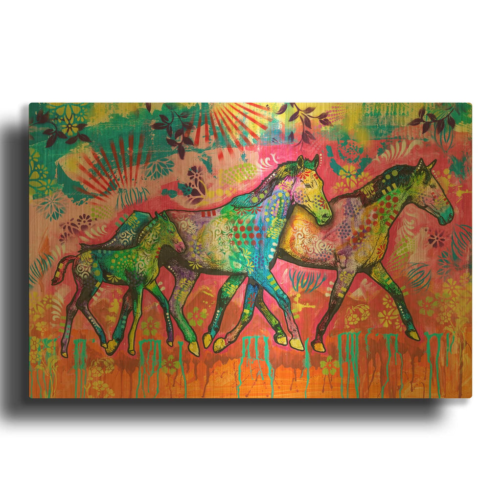 'Horse Family' By Dean Russo Gold Metal Wall Art