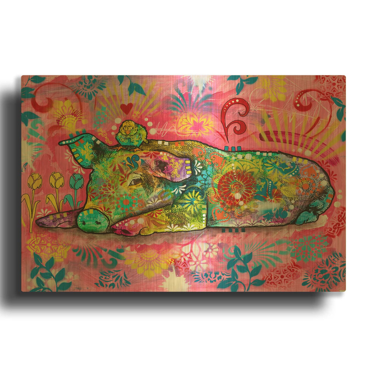 'Sleepy Piggy' By Dean Russo Gold Metal Wall Art